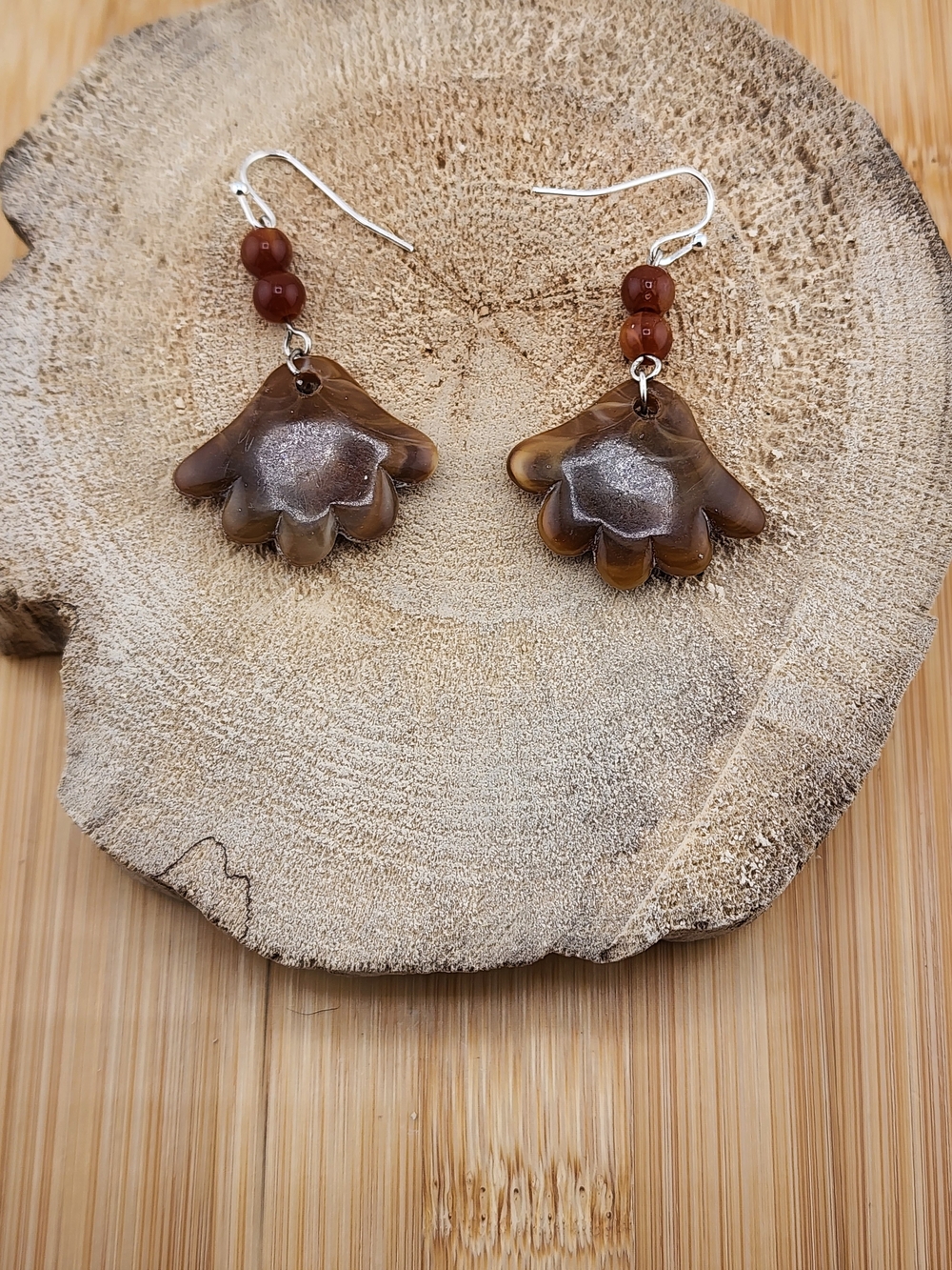 Brown Floral Acrylic Glass Drop Earrings - UNIQUE